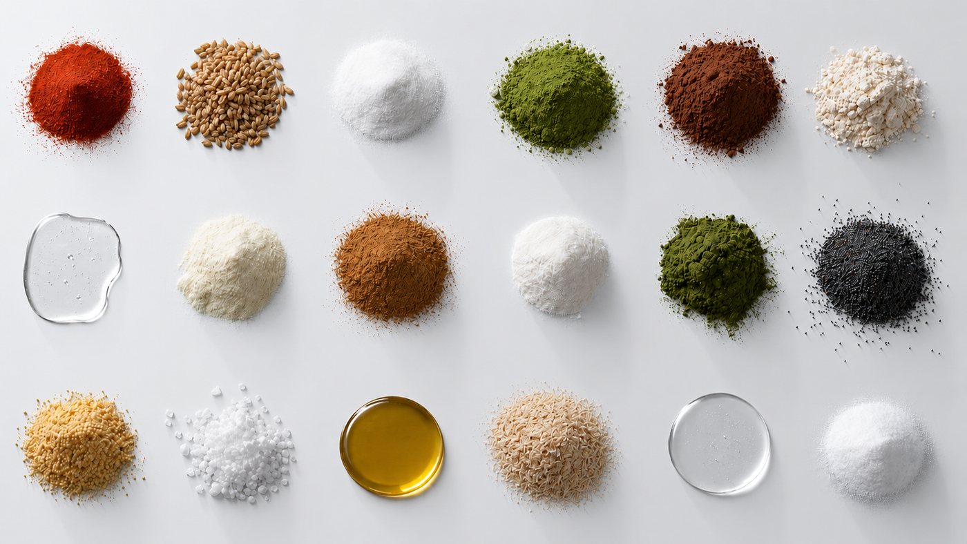 Rejected supplement powders on a steel surface