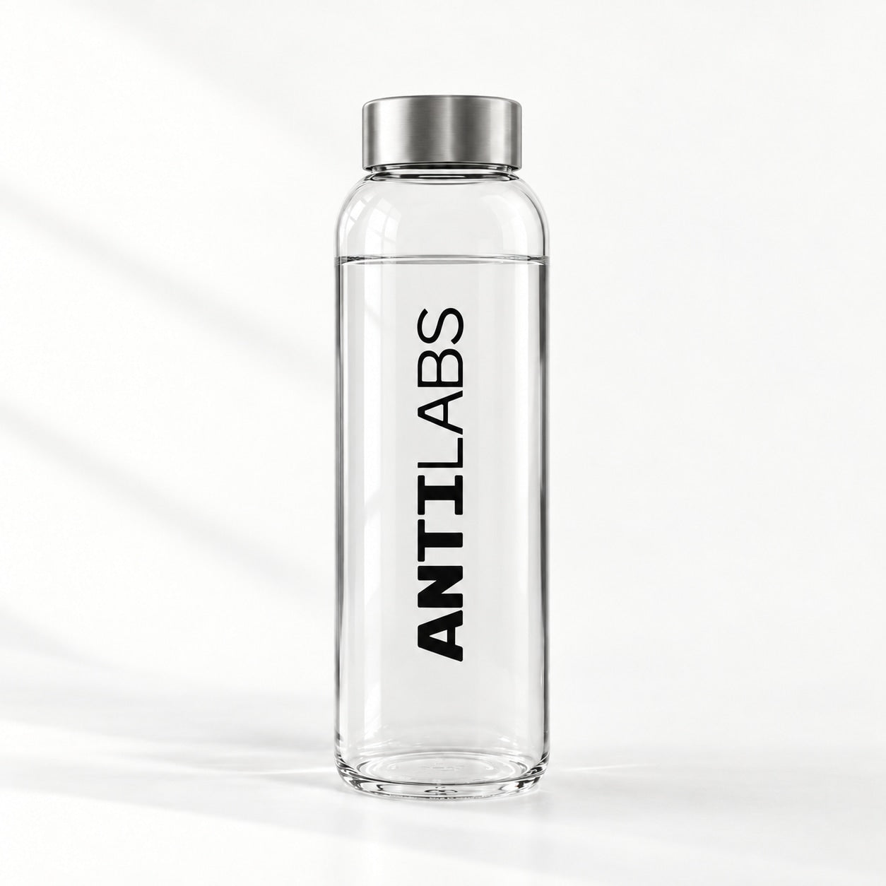 ANTI Labs glass bottle filled with clear water